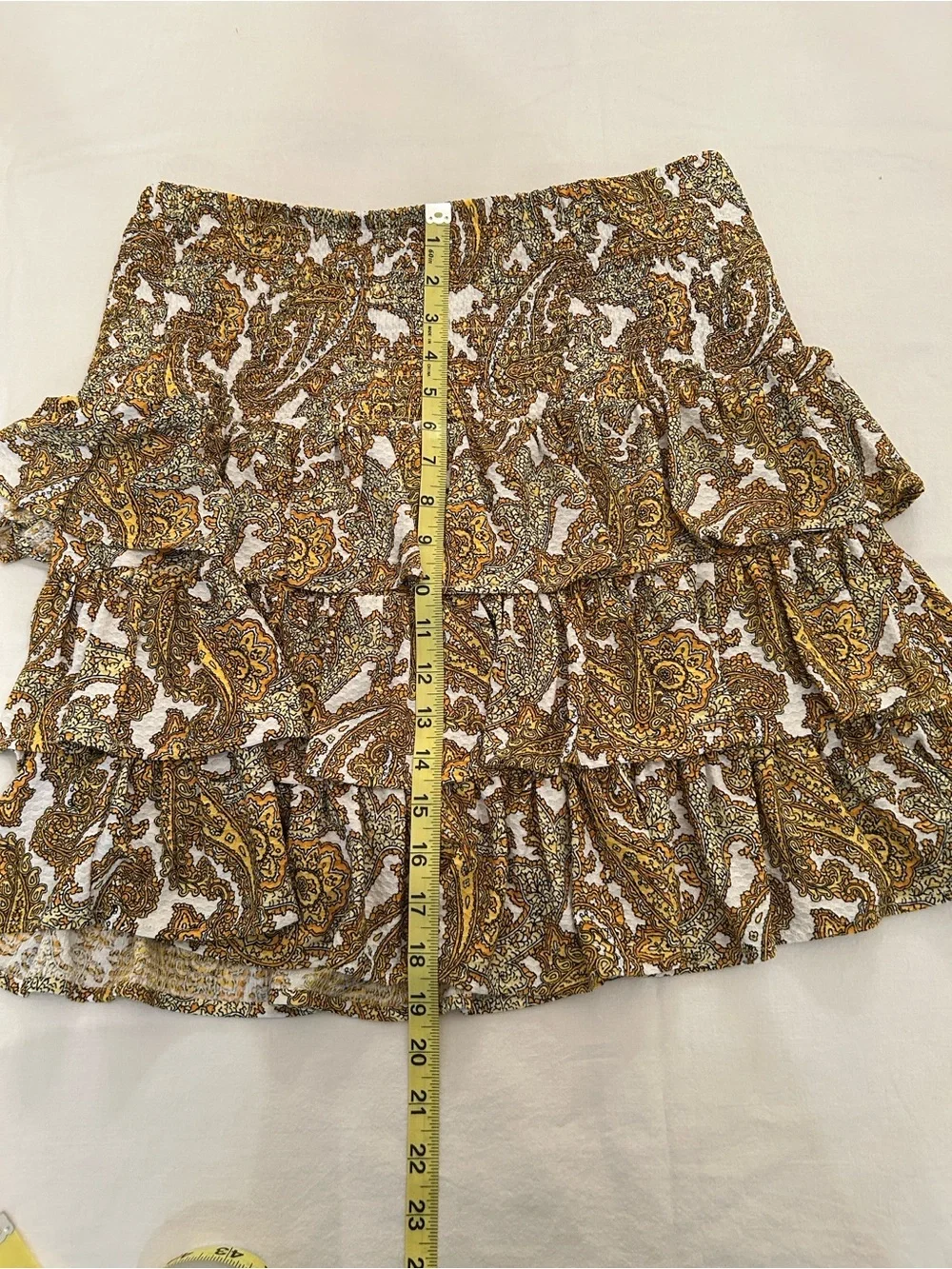 Michael Kors Women’s 2 Piece Mustard Paisley Ruffle Skirt and Blouse